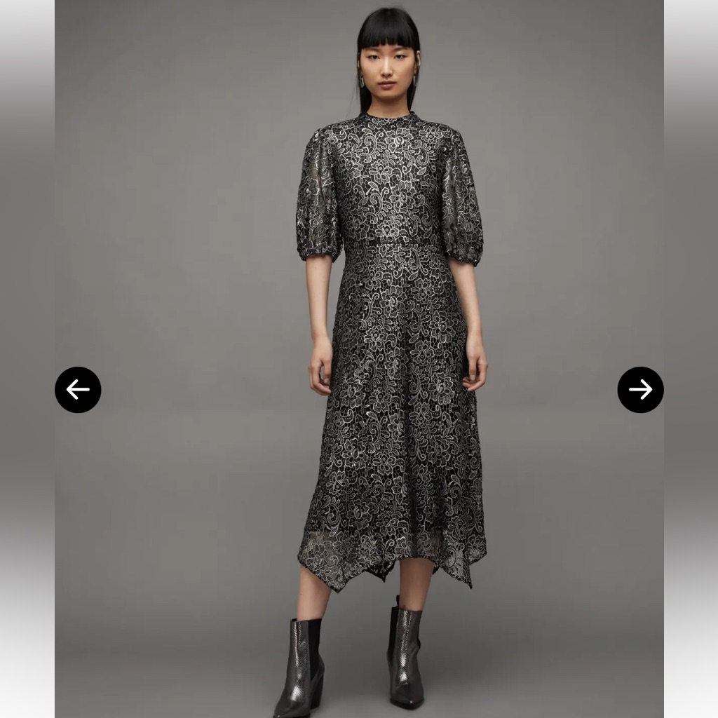 Allsaints Camila Broderie Asymmetric Hem Dress